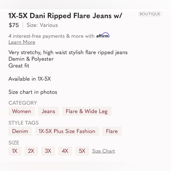 1X-5X Dani Ripped Flare Jeans w/Ankle Fringe - Picture 9 of 9